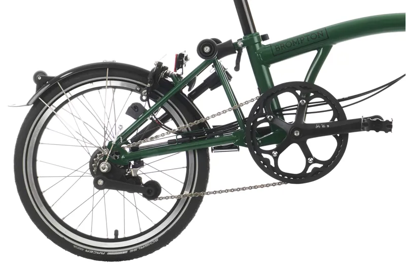 Brompton C Line High Bar 6 Speed Bike with mudguards in Racing Green-3